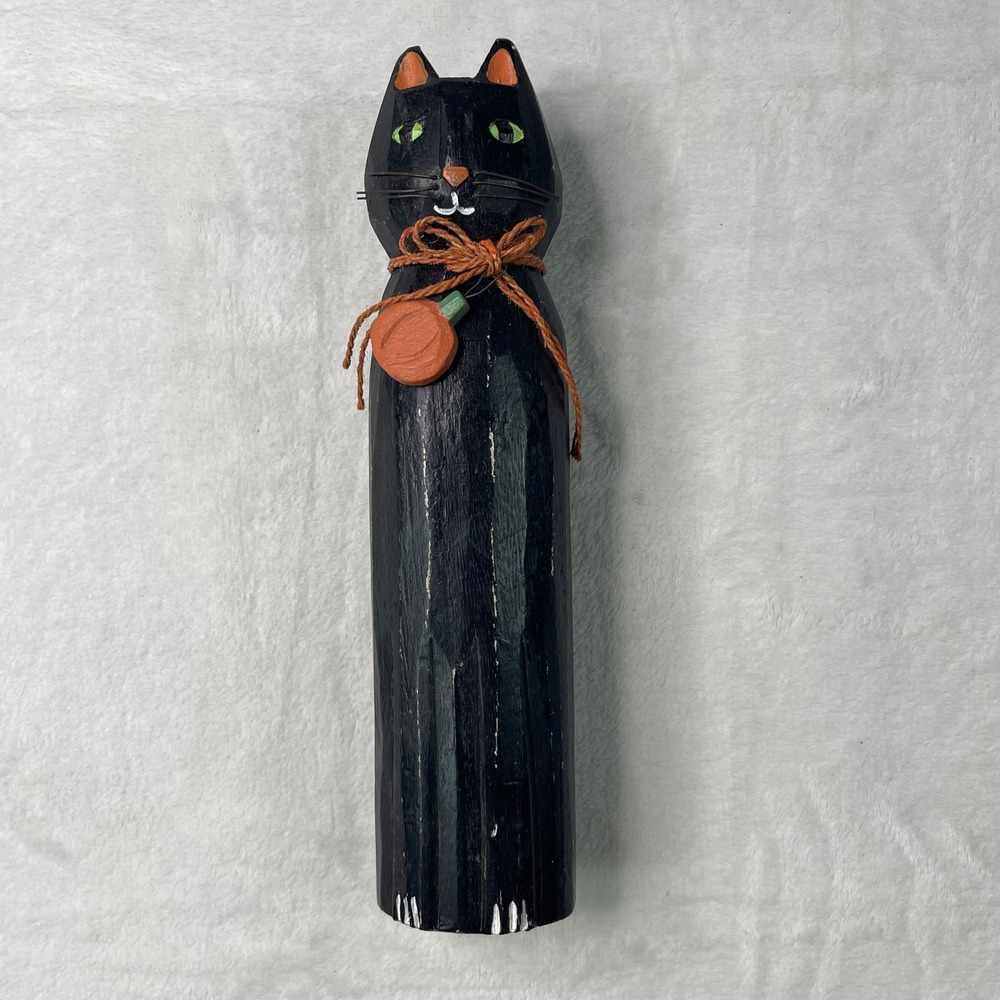 Midwest of Cannon Falls Wooden Black Cat Halloween Folk Art Figurine 9.75in